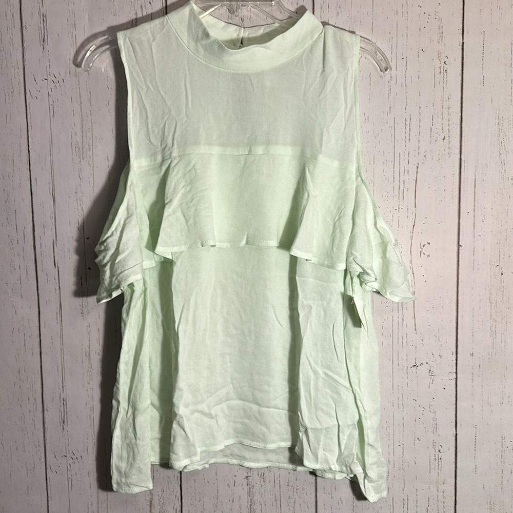 NWT BP Mint Green Cold Shoulder Ruffle Sheer Spring Tank Blouse Size XL
